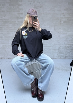 Basic cotton jersey long sleeve crochet patch bluse Phantom A1050176 Ganni 